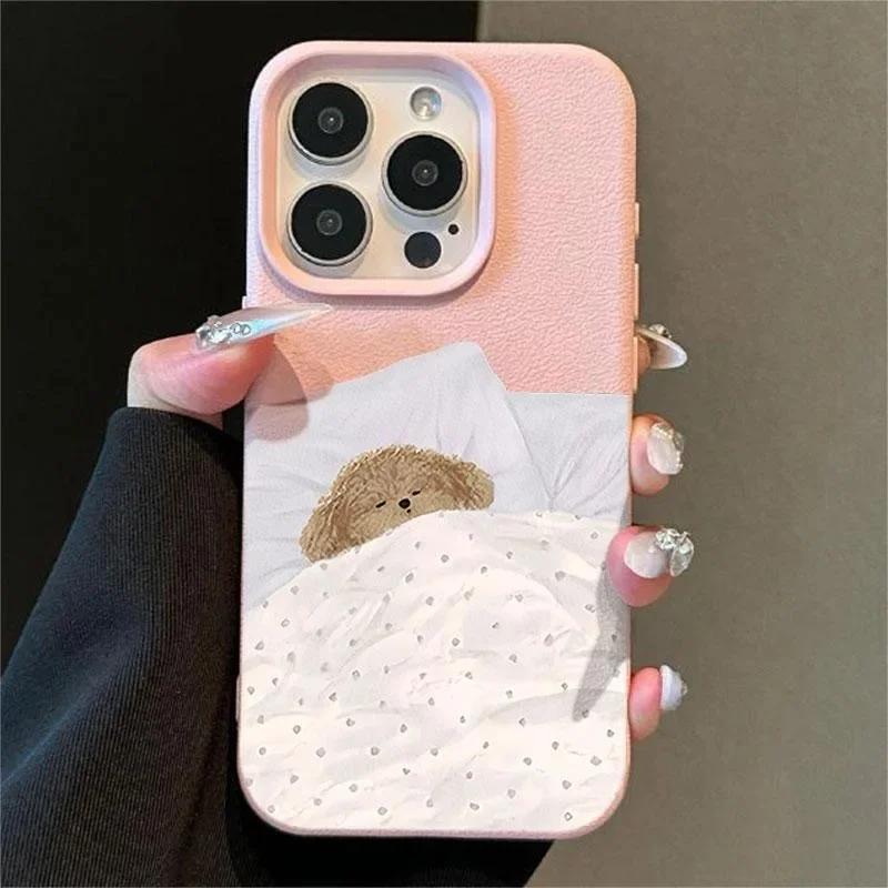 Sleep Dog Cat Deer Leather Texture Phone Case For Xiaomi Redmi Note 13 14 12 Pro Plus 11 10 11S 10S A5 A3 14C 12C 10C 9C A1 A2