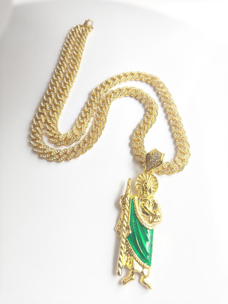 Dripping Religious St. Jude Alloy Pendant Men'S 8Mm Cuban Chain Hip Hop Necklace Personalized Vintage