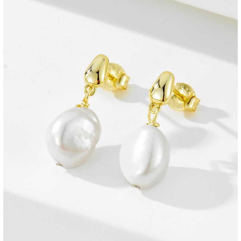 Sterling Baroque Pearl Stud Earrings Women Geometric Design Minimalist Luxury Fashion Jewelry 925 Sterling Silver