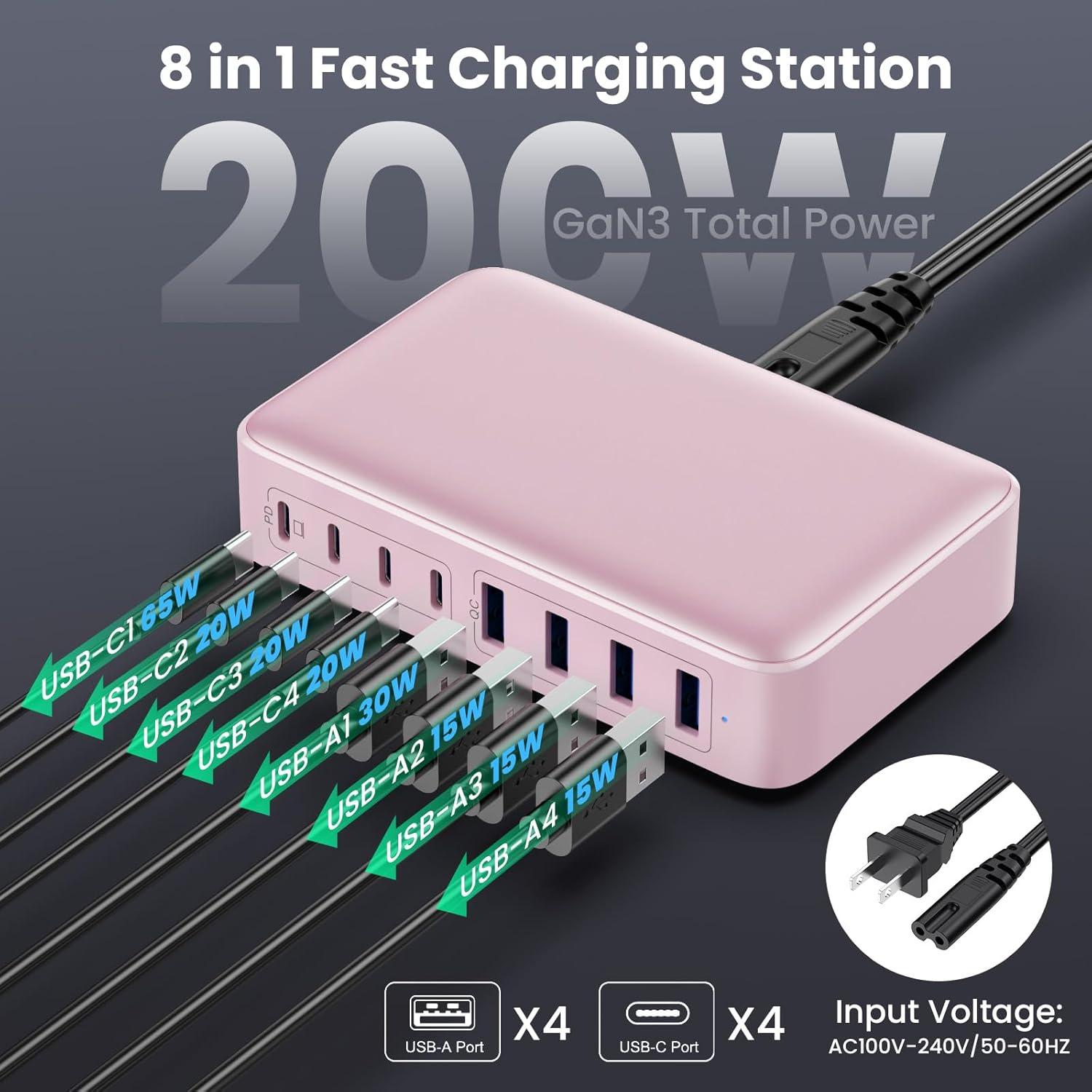 200W High-Power Gallium Nitride Charger for Phones, Tablets, and Laptops - Universal 20V 5A Charging Station EU Plug Standard Power Cable 1.5m