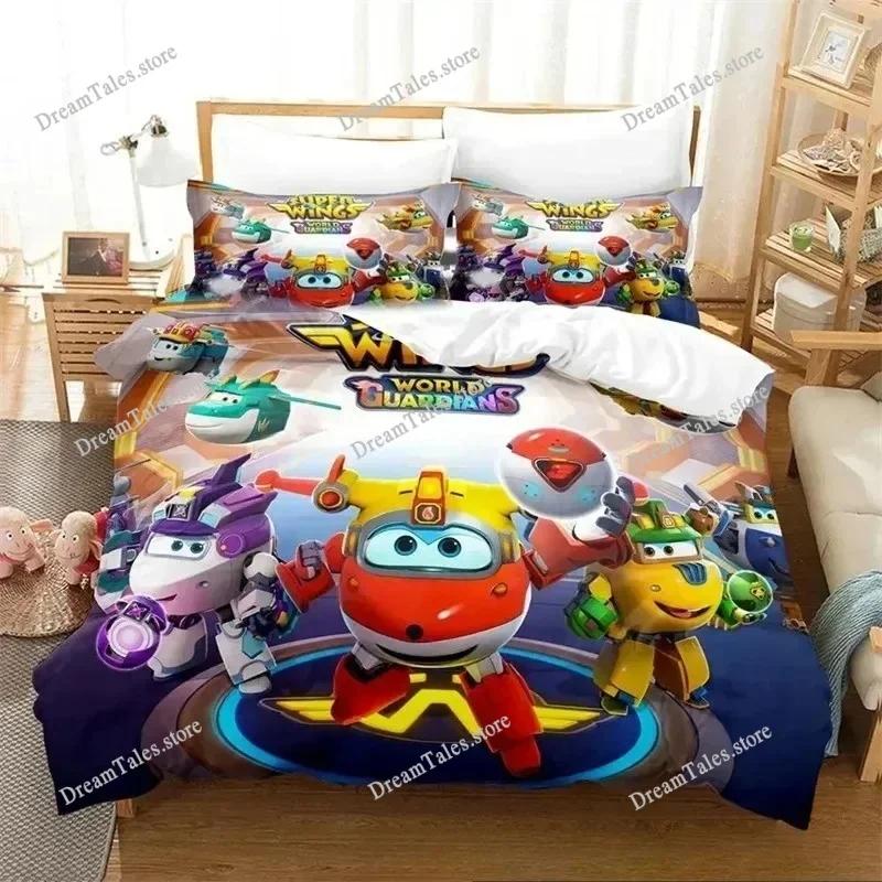 Cartoon Bedding Set Super Wings Duvet Cover Comforter Bed Set Quilt Cover Pillowcase,King Queen Twin Size Boys Girls Adults