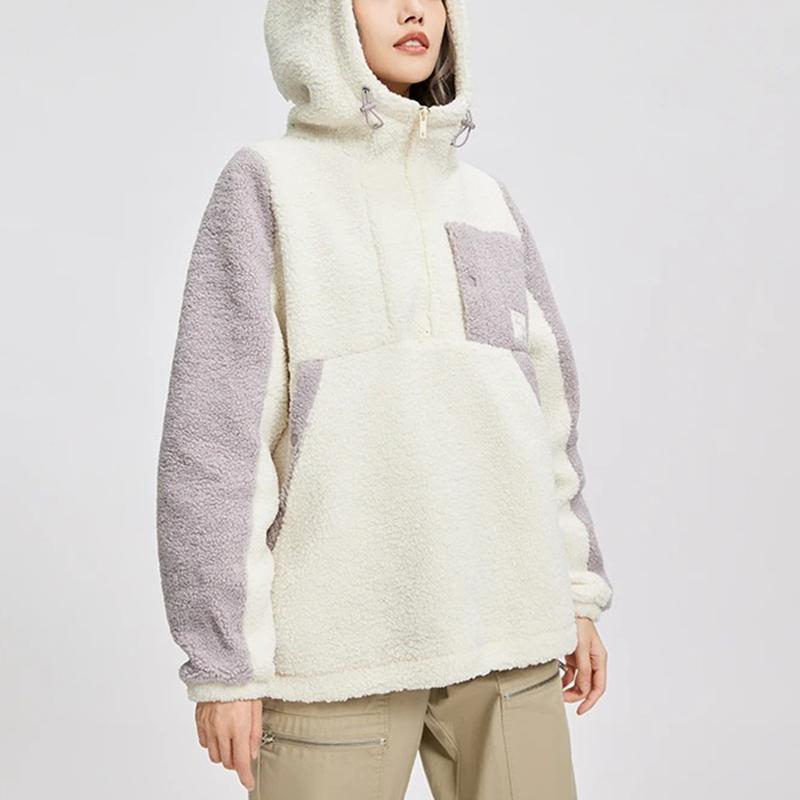 Li Ning BADFIVE Velvet Jackets Women's Bone White Hooded AFDR714-2