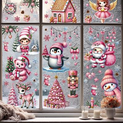 9 Stück/Set Weihnachtsaufkleber Selbstklebende Glasfolie Schneemann Elch Weihnachtsmann Weihnachtsmuster Abnehmbarer Dekorativer Fenster Schaufenster Aufkleber