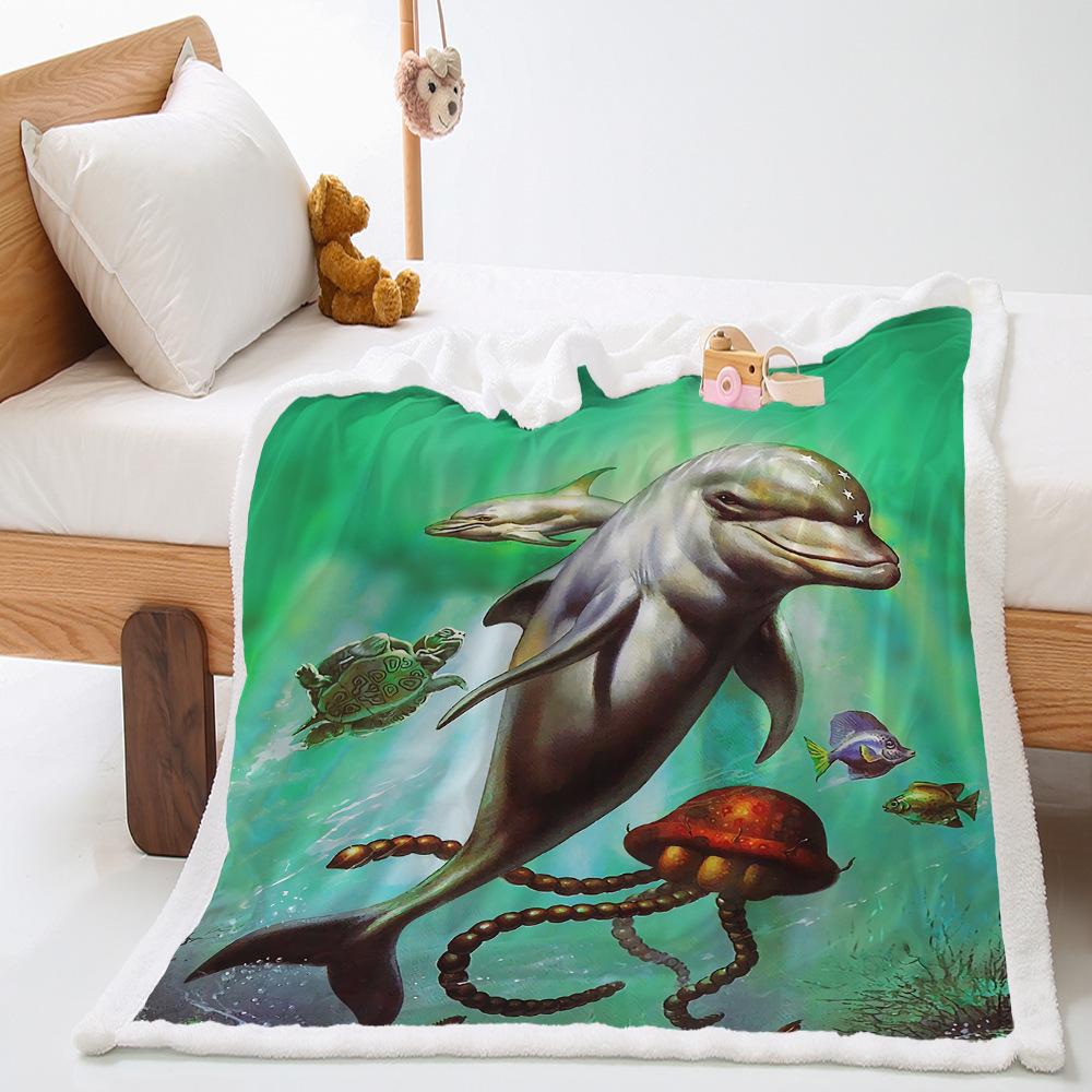 Blanket Marine Life Dolphin Lamb Fleece Crystal Fleece Blanket