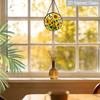 2D Flat Stained Glass Sunflower Window Decoration, 7.87inches Yellow Colored Glass Plate with Chain, Charming Spring Summer Home Decor, Unique