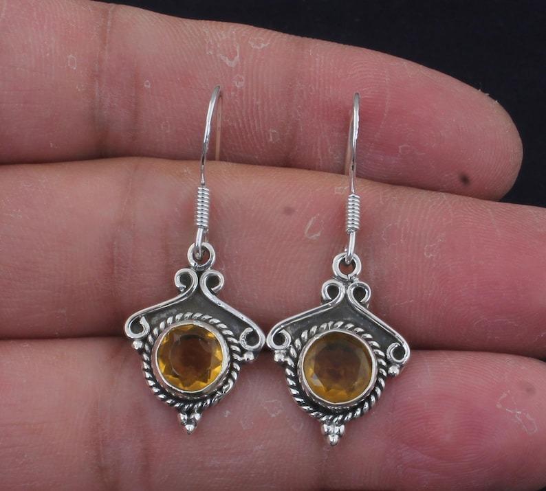 Solid 925 Sterling Silver Citrine Gemstone Drop Earrings Women Boho Earrings Gift For Her Anniversary Gift For Her