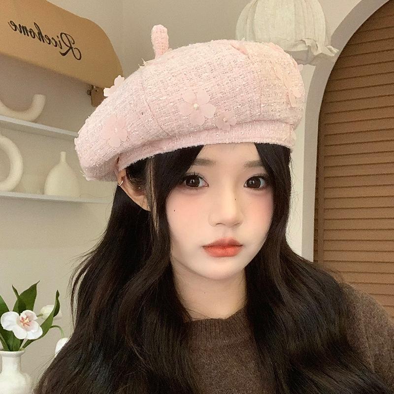 Korean New Small Fragrance Style Flower Beret Fashionable and Versatile Octagonal Hat for Women Autumn and Winter Outdoor Casual Painter Hat