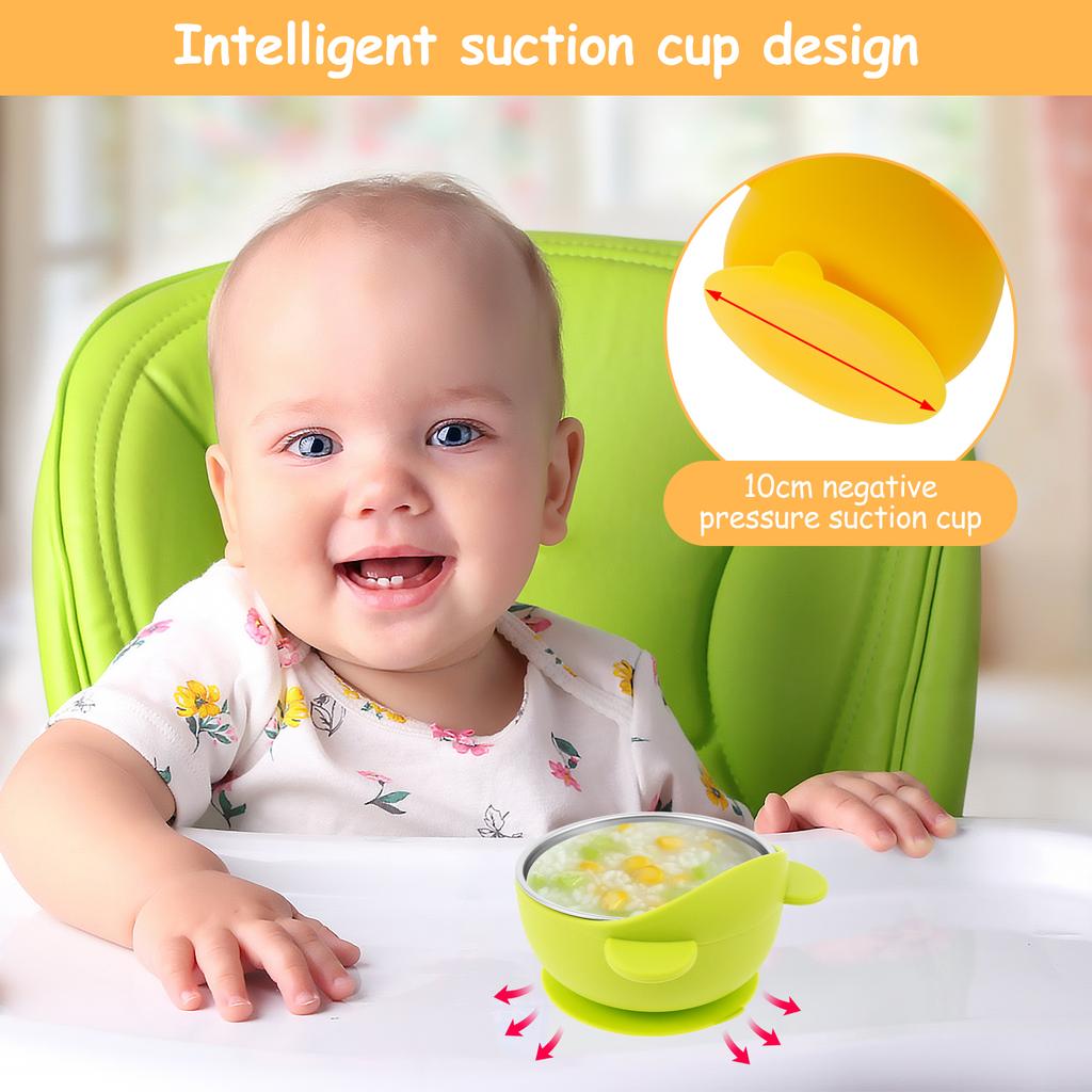 4 Pcs Baby Bowl Stainless Steel Toddler Bowls with Silicone Suction Cups Anti Scald Snack Container for Kids Baby Food Feeding