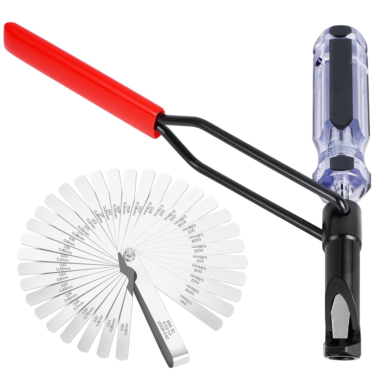 

10mm Jam Nut Valve Adjustment Tool,Slotted Valve Adjusting Stud with 32 Pieces of Precision Feeler gauges,Valve Lash Adjustment Tool for