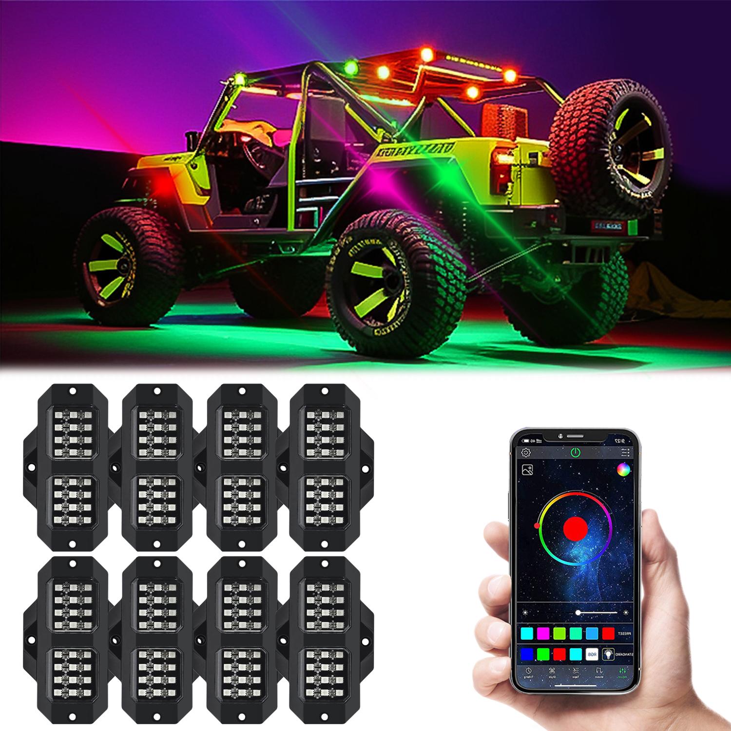 

G1 8 In 1 RGB Car Underglow Light Music Sync Bluetooth-Compatible LED Rock Light Kit for SUV Truck Type A