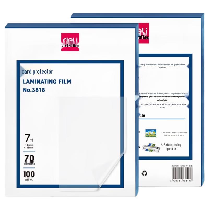 Deli 7-inch Laminating Pouches (135x188mm, 70mic, 100 Pcs)