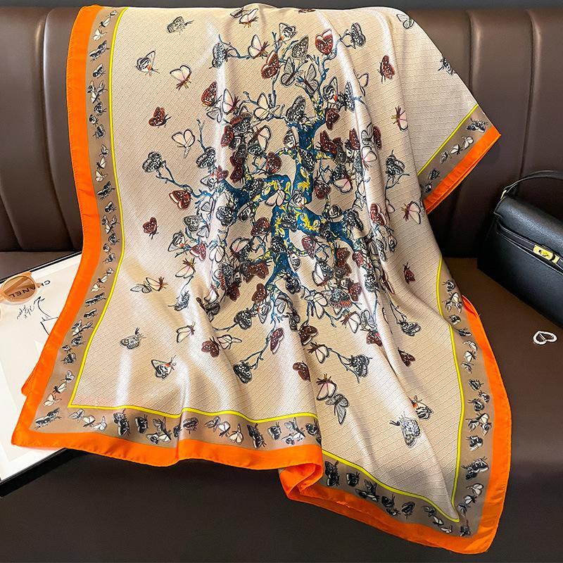 Luxury Brand Silk Scarf Women Fashion Print Large Shawl Wraps Satin Headband Hijab Turban Foulard Summer Beach Stoles Bandana