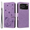 For iPhone 17 Pro Leather Wallet Case Cat Bee Pattern Phone Cover Stand
