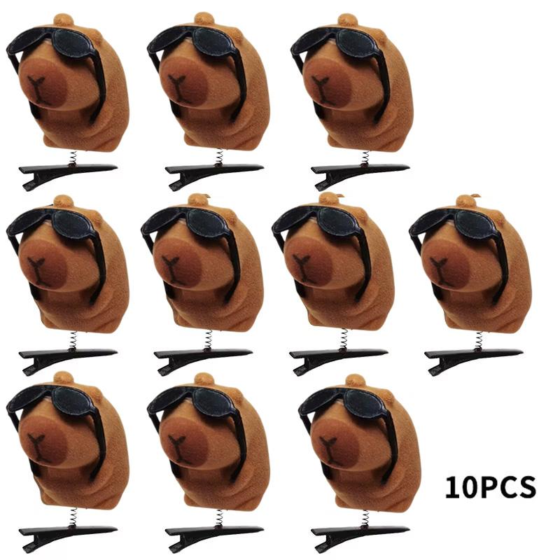 

10Pcs Set Kapibala Hairpin Cartoon Sunglasses Capybara Headband Keychains Gifts For Guests Phone Bag Animal Pendants