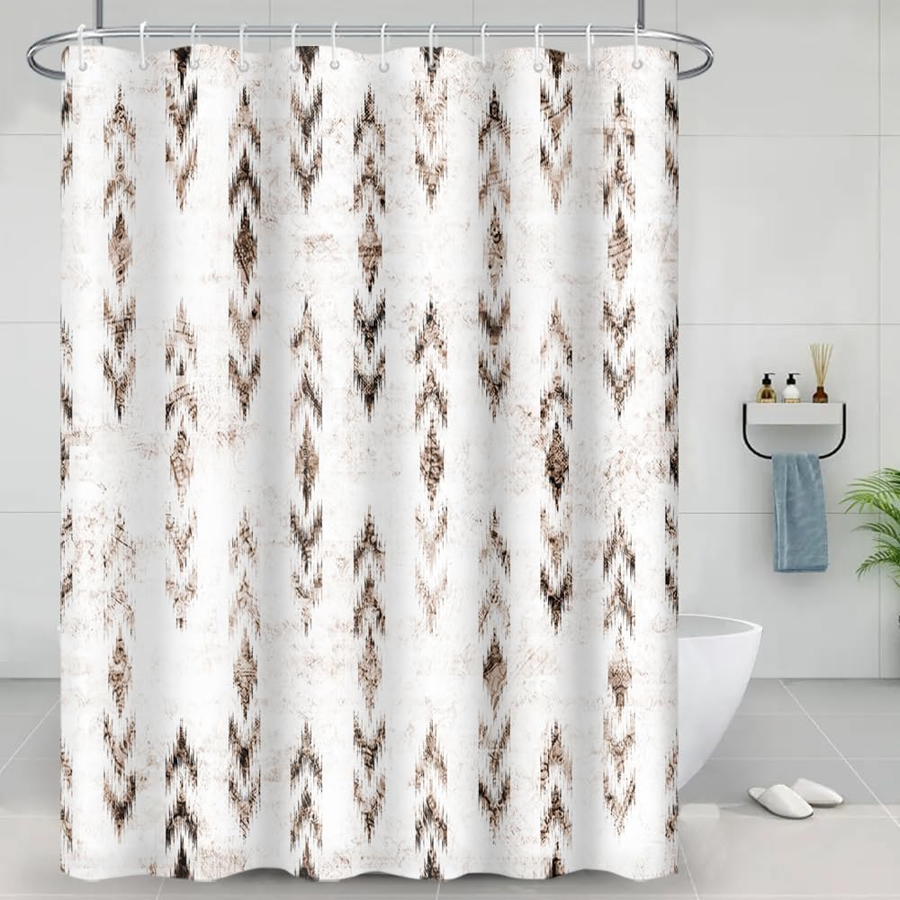 Striped Fabric Bathroom Shower Curtain-Modern Simple Polyester Waterproof Blue Grey Abstract Line Pattern With Hook