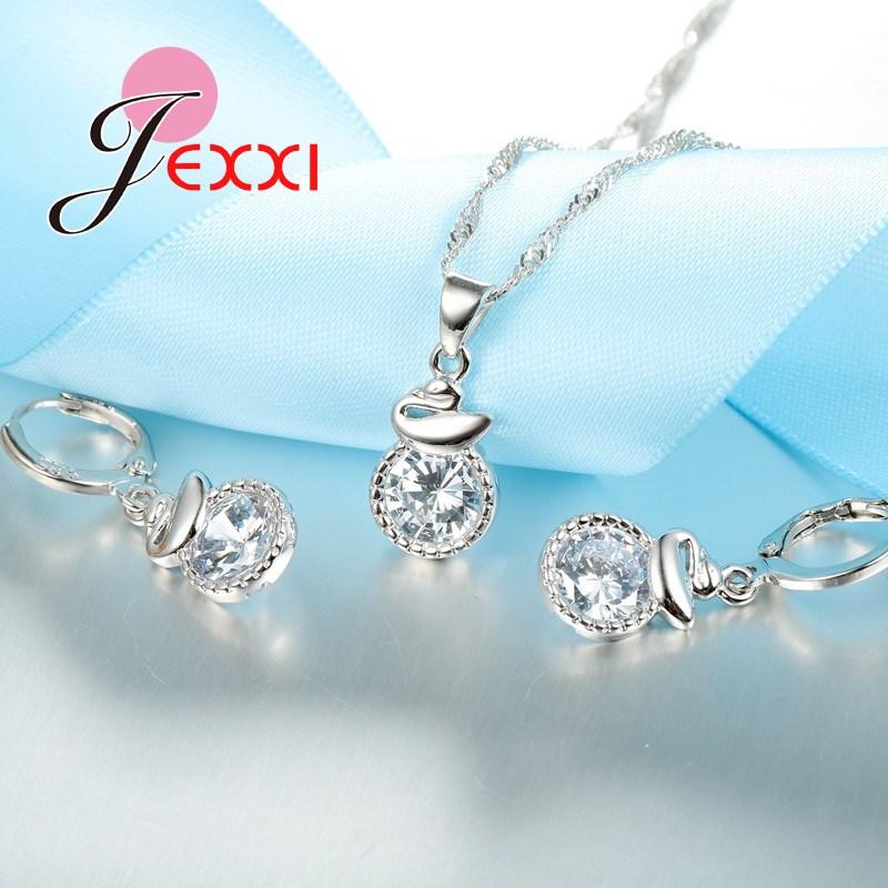 Clear Austrian Crystal Exquisite Women Wedding Jewelry Fashion Silver Color Color Necklace Earrings Set Cute Animal Swan Pendant
