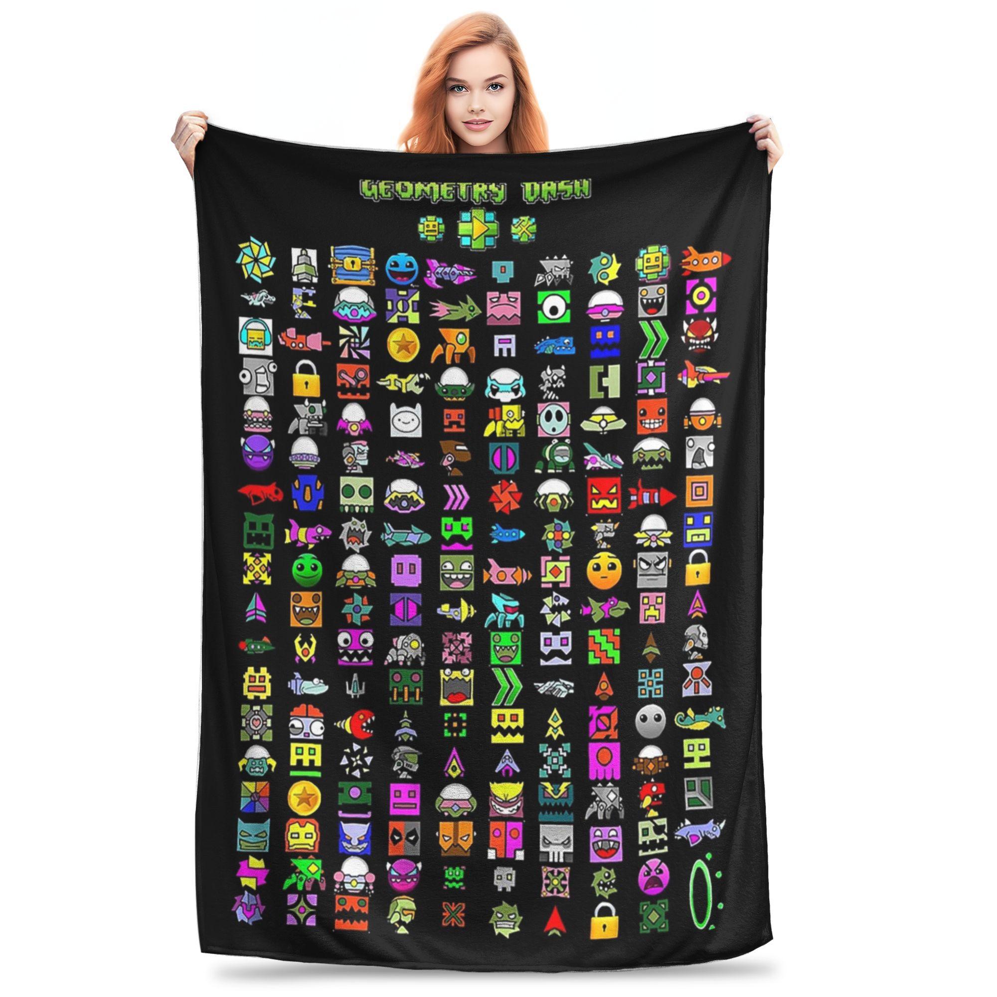 Geometry Dash Blanket Soft Warm Flannel Throw Blanket Cover for Bed Living room Picnic Travel Home Couch Size: 75*100cm, Weight: 230 GSM