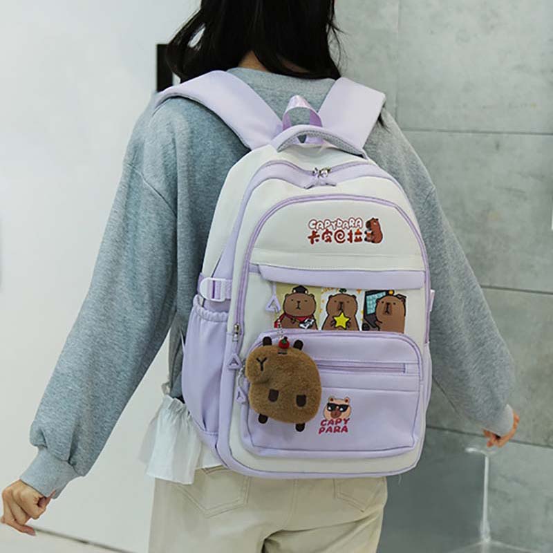 New Capybara Lightweight Burden-reducing Backpack Large Capacity Spine-Protective Wear-Resistant Waterproof Schoolbag for Primary School Students