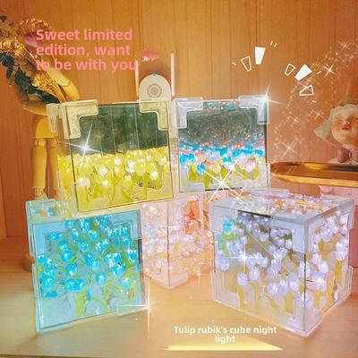 Tulpen-Zauberwürfel, 3D-Nachtlicht – kreatives Blumengeschenk
