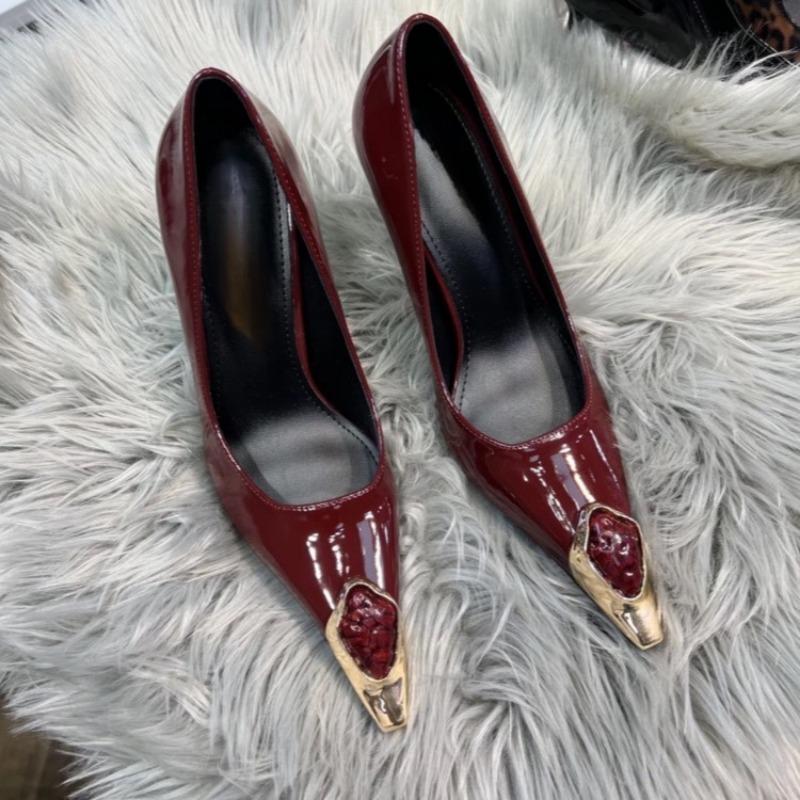 Fashion Black Golden Patchwork Women Sandals High Heel Patent Leather Square Toe Slip On Stiletto Cover Heel Luxury Summer Dress Shoes