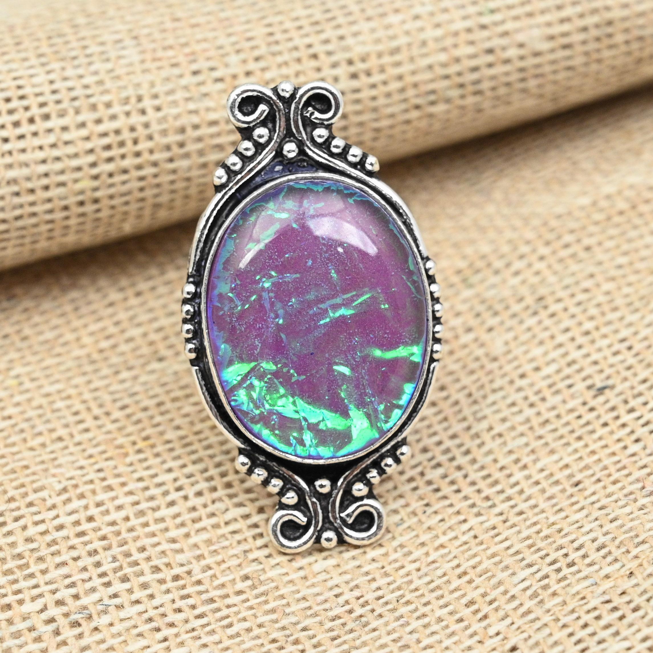 

Кольцо из стерлингового серебра 925 пробы с розовым драгоценным камнем опала триплета ручной работы прекрасное для нее 12 розовый