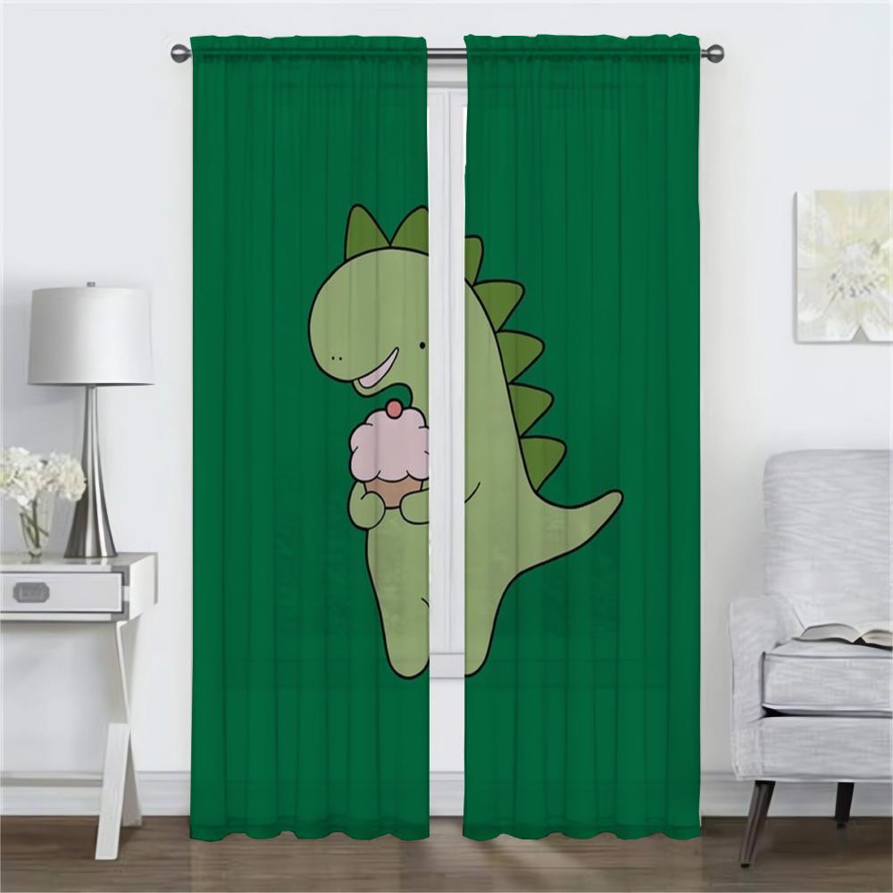 Vorhänge für Schlafzimmer Niedliche Dinosaurier-Schattierungen Fenstervorhang für Zimmer 2 Paneele Raumteiler Heim-Innenvorhänge Halloween-Dekoration