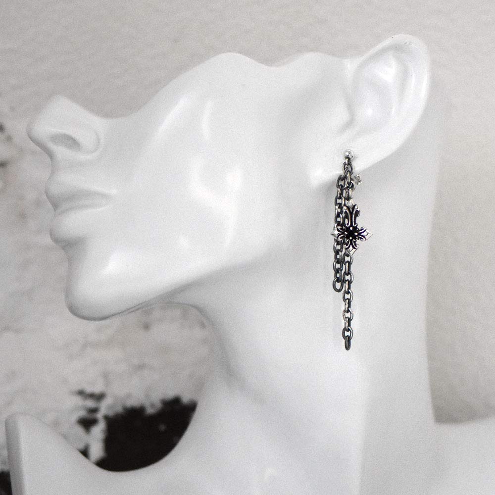 Cooldust Inverted Cross Charm Sterling Silver 925 Chain Earrings with Onyx FCE-029