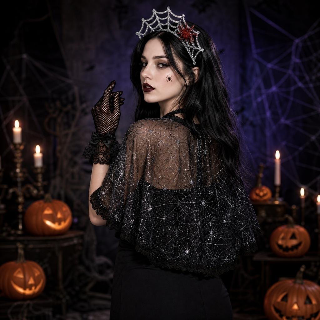 Halloween Costume Accessories Set Headband Cape Gloves Stickers for Women