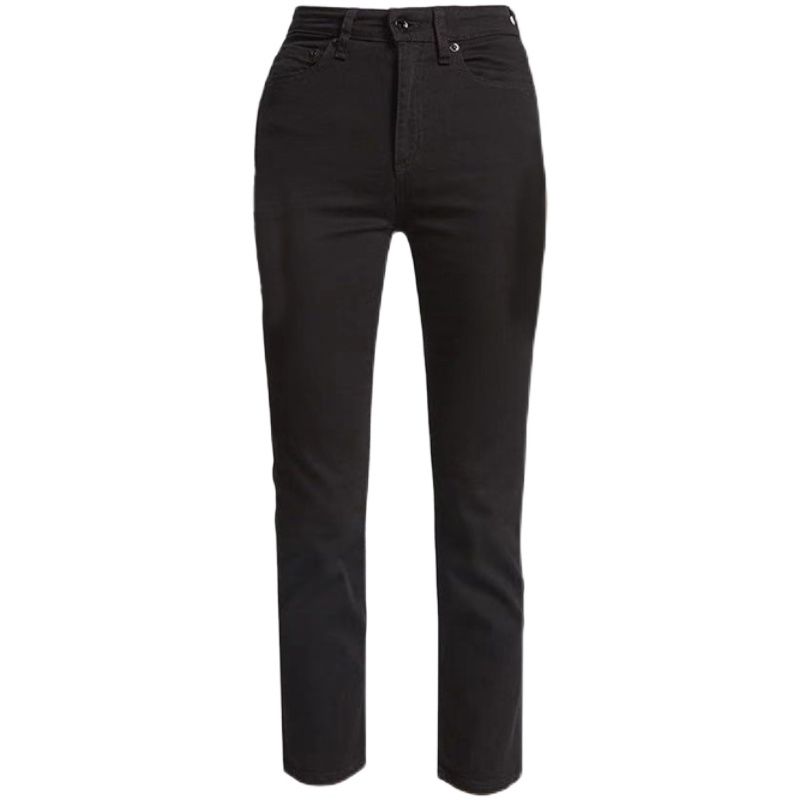 

Европейский и американский осенне-зимний новый рваный стиль с высокой талией, выстиранные черные прямые зауженные универсальные стройнящие джинсы капри для женщин Black regular 28