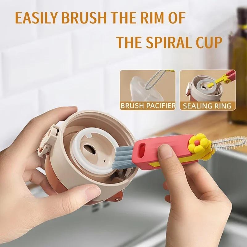 Neuer Multifunktionaler 3-in-1 Tassenreinigungsbürsten Drehbarer Tassenrandbürste Flaschenkappenbürste Haushalts Nutspaltreinigungsbürste