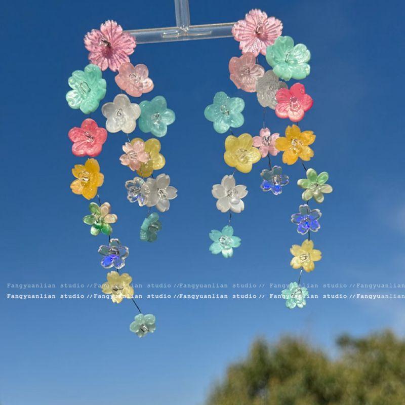 

Flowers! Dopamine Color Flower Tassel Earrings for Women Accessible Luxury Fancy Niche Earrings Unique and Beautiful Earrings Colorful flower stud earrings
