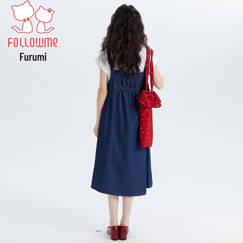 Fulomi Girls' Summer Denim Overalls Skirt Two-Piece Set