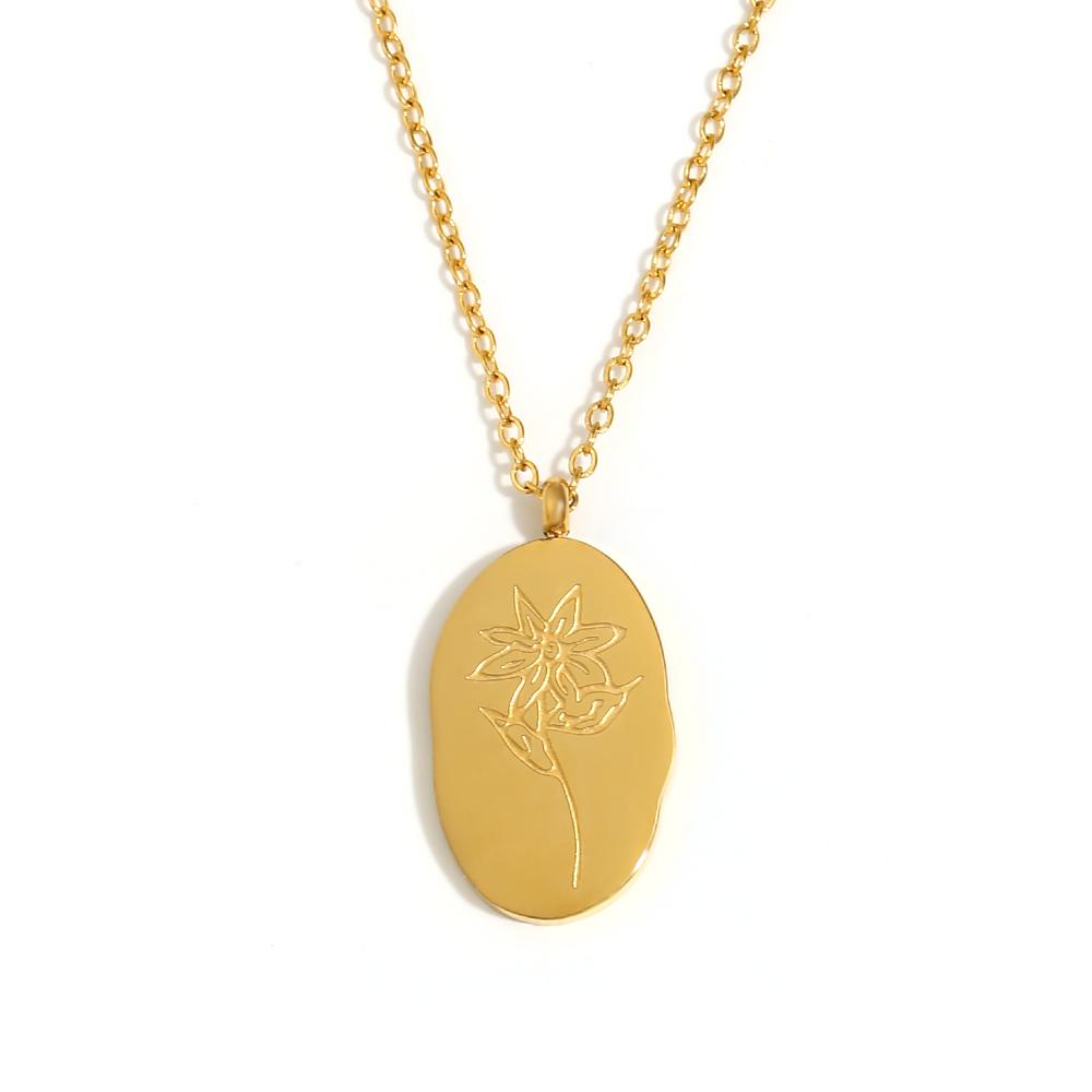 E.B.belle Tarnish Free Irregular Personality 12 Months Flower Pendant Necklace Stainless Steel Gold Plated Birthstone Necklace