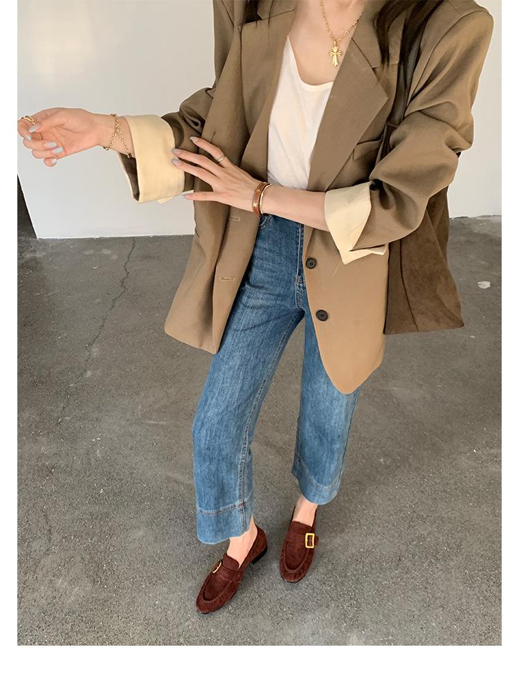 

Виноградная студия motherlee Британский стиль ретро универсальные квадратная пряжка круглый носок толстый каблук увеличение высоты одна педаль лоферы женские 40