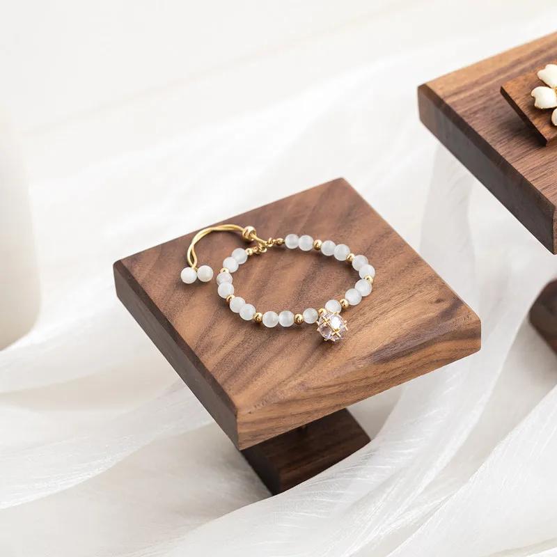 Jewelry Decorative Shelves Display Stands Black Walnut Jewelry Ladder Display Shelf Earrings Ring Tray Props Home Decor