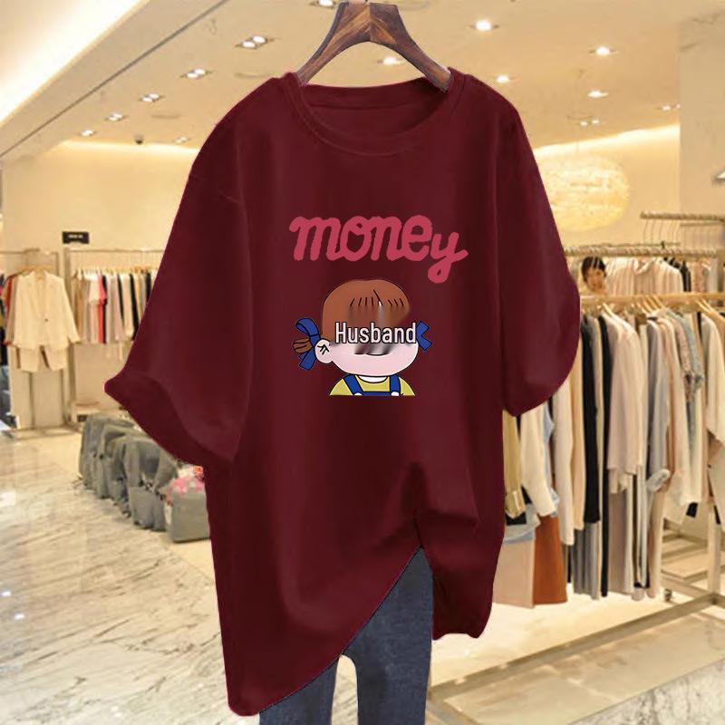 

Корейская милая футболка с мультяшным бантом, свободная, повседневная, с круглым вырезом и коротким рукавом для женщин M