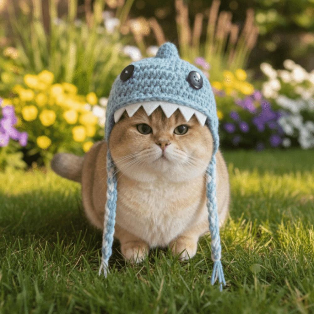 Funny Cat Knitted Hat Braid Design Pet Cosplay Headwear Cute Cat Warm Hat  Photo Props