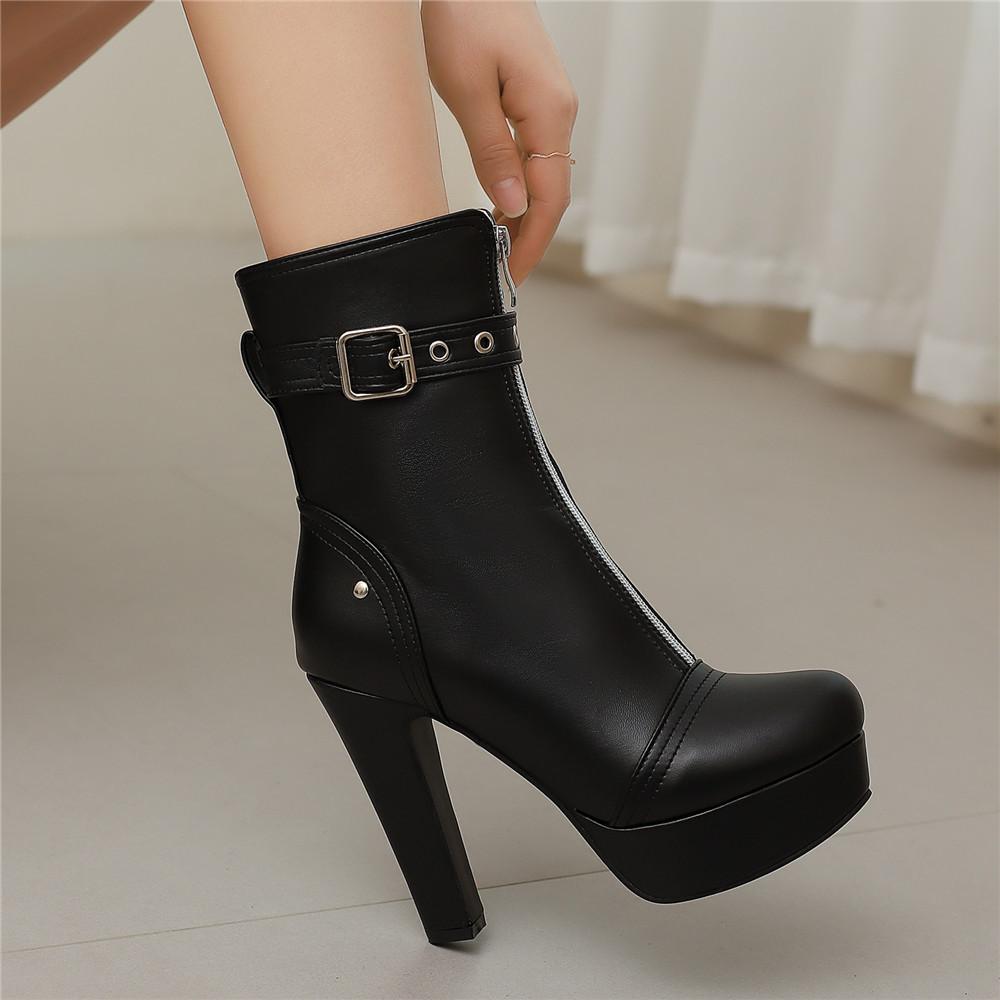 Fashion Fashion Ankle Boots For Women 2025 Autumn Winter High Heels Short Boots Female Platform Red Yellow White Zip Party Shoes 34-46