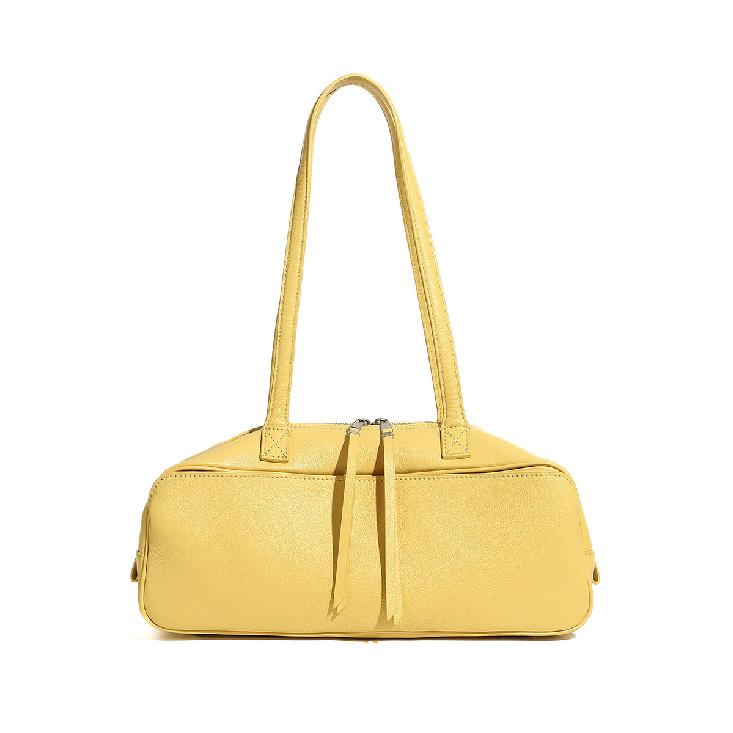 

Top Layer Cowhide Underarm Bag 2025 New Large Capacity Pillow Bag Genuine Leather Commuter Toast Bag жовтий