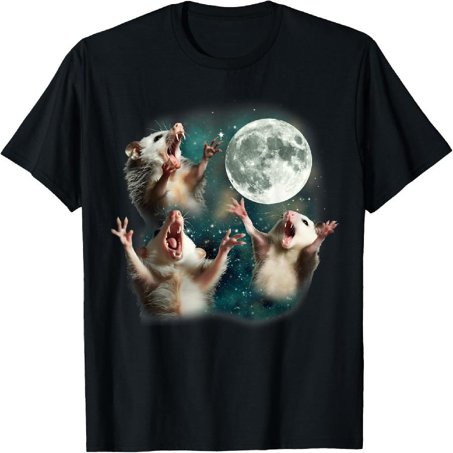 Three Possum Moon _ 3 Opossum Funny Weird Cursed Meme T-Shirt XXXXXL чёрный