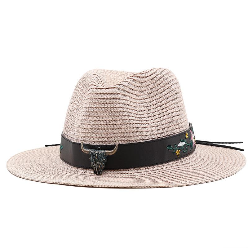 New rivet brown belt Panama straw hat jazz hat sun hat outdoor beach sun protection cowboy hat