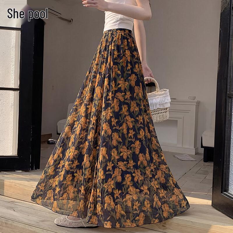 Women s High-Waist A-Line Floral Mesh Skirt M