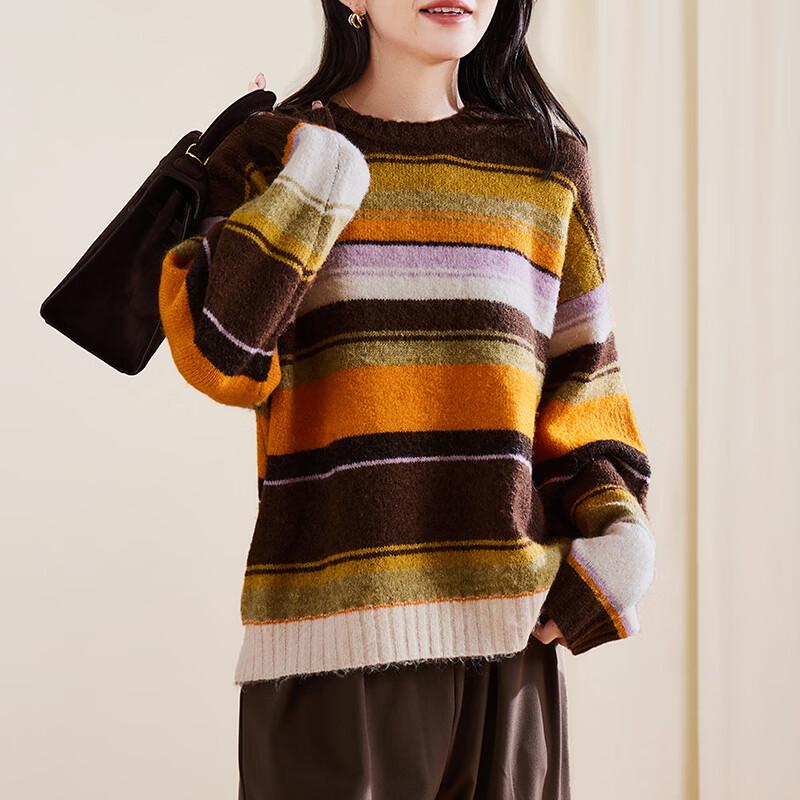 SOFSIL Women s Striped Round Neck Knit Sweater L