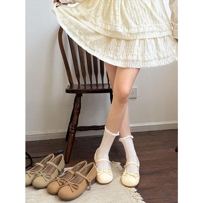 Cream Mousse Gentle French Coarse Heel Mary Jane Shoes Female Bow Fairy Soft Single Shoes Female Small Leather Shoes