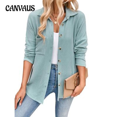 Spring and Autumn Women's Striped Clashing Pocket Long Sleeve Shirt Cardigan Jacket