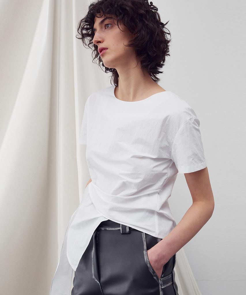 RE RHEE Asymmetric Hem Blouse White
