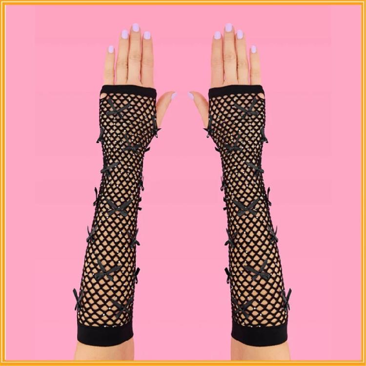 Fashionable Fingerless Mesh Gloves Arm Sleeves with Rhinestones for Women Teens Vintage Styles Holiday Gathering Props