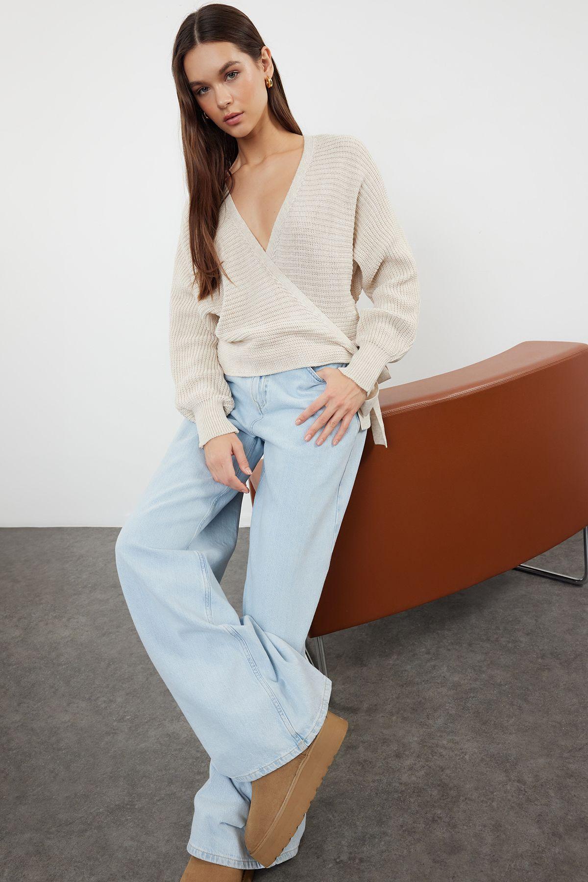 

Women s Elegance Style Sweater Stone Double Breasted Collar Crop Knitwear Sweater L