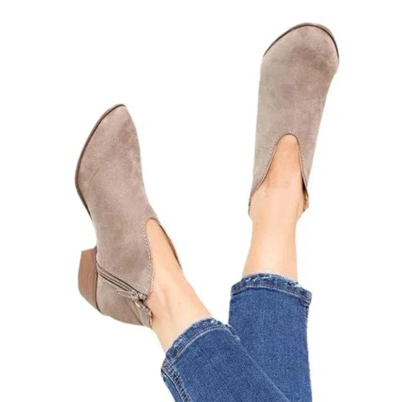 New High Heel Pointy Thick Heel Boots Party Leopard Print  Shoe Ladies Outdoor Comfortable Casual Women's Boots