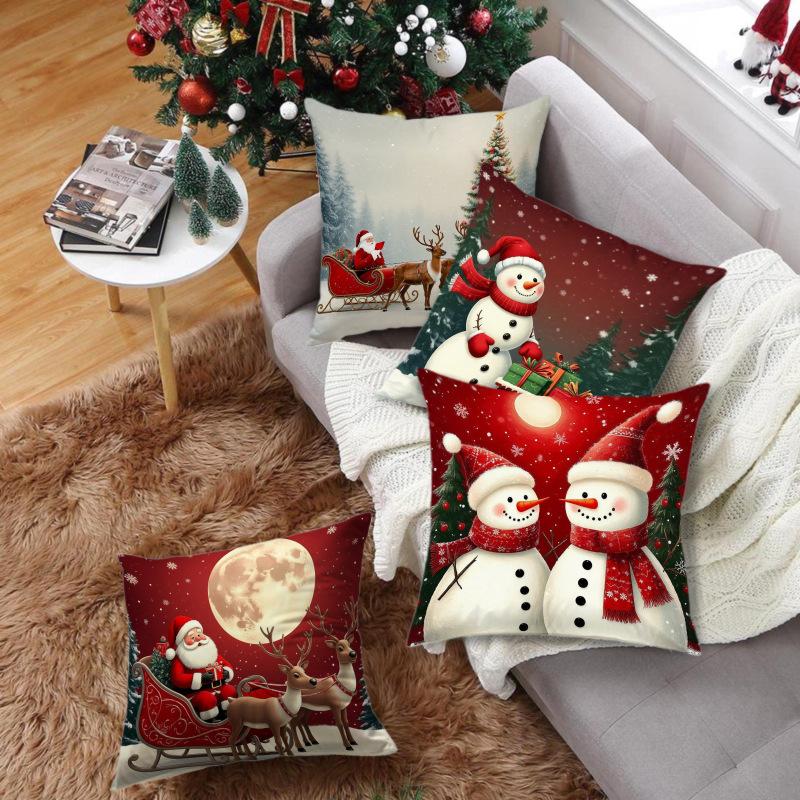 Christmas Snowman Elk Elements Pillow Print Festive Decoration Sofa Atmosphere Decorative Lumbar Cushion Pillow